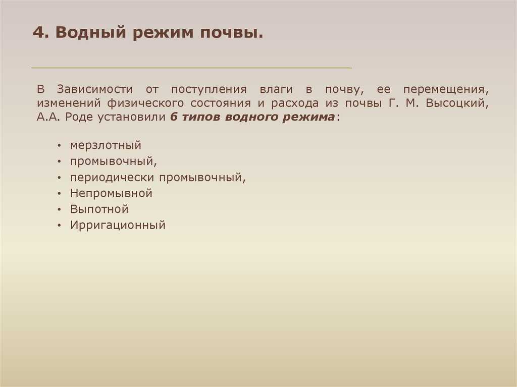 Водные свойства почвы: виды и типы режима, пути его регулирования