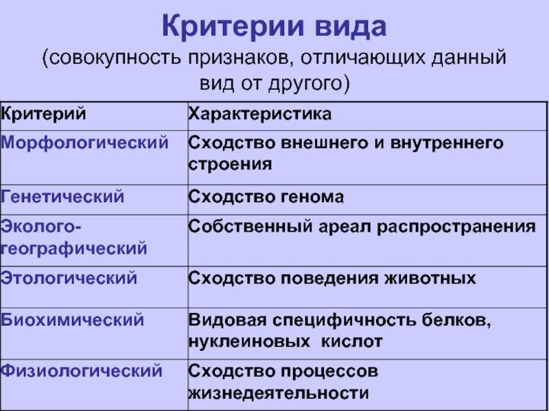Вид. критерии вида