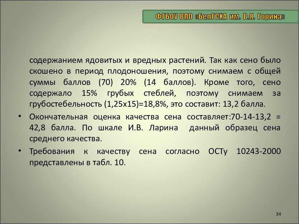 Учет кормов сена силоса и сенажа
