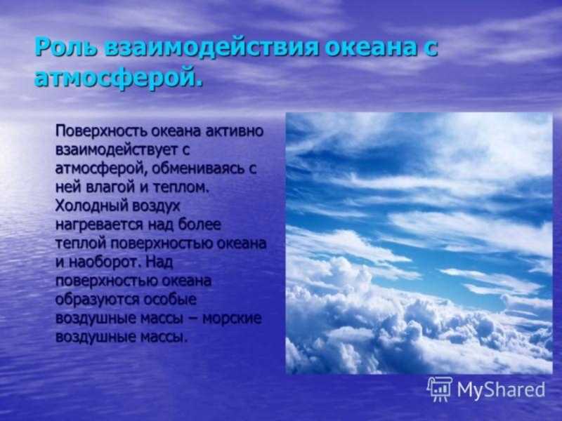 Взаимодействие океана с атмосферой и сушей сообщение. взаимодействие океана, атмосферы и суши